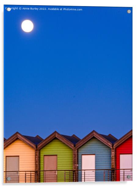 Beach Huts at Night Acrylic by Aimie Burley