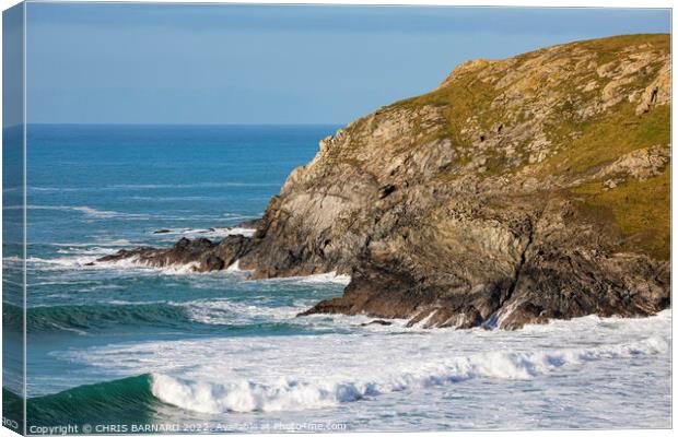Waves off Holywell Bay Cornwall Canvas Print by CHRIS BARNARD