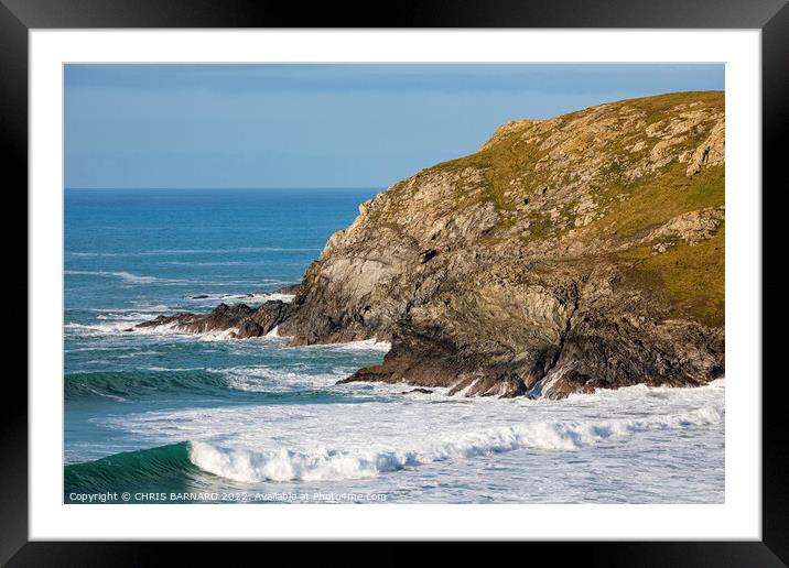 Waves off Holywell Bay Cornwall Framed Mounted Print by CHRIS BARNARD