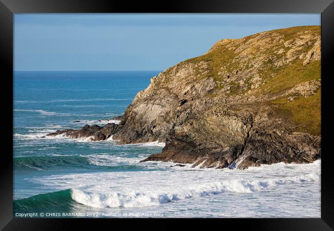 Waves off Holywell Bay Cornwall Framed Print by CHRIS BARNARD