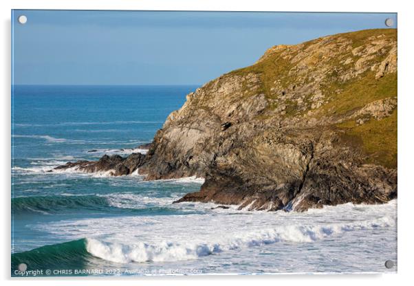 Waves off Holywell Bay Cornwall Acrylic by CHRIS BARNARD