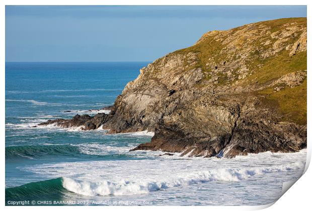 Waves off Holywell Bay Cornwall Print by CHRIS BARNARD