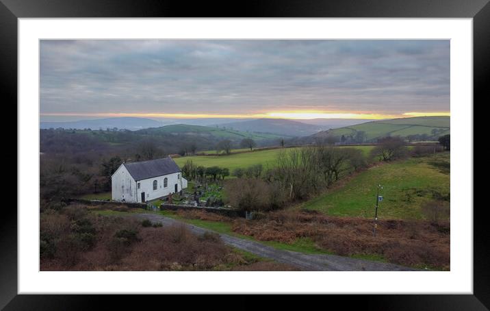 Gellionnen chapel by drone Framed Mounted Print by Leighton Collins