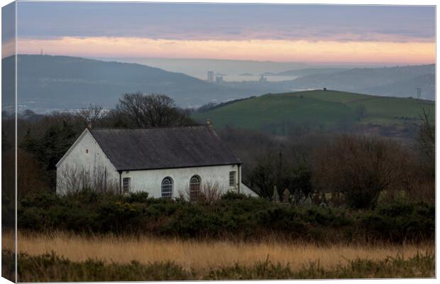 Gellionnen chapel and Swansea Bay Canvas Print by Leighton Collins