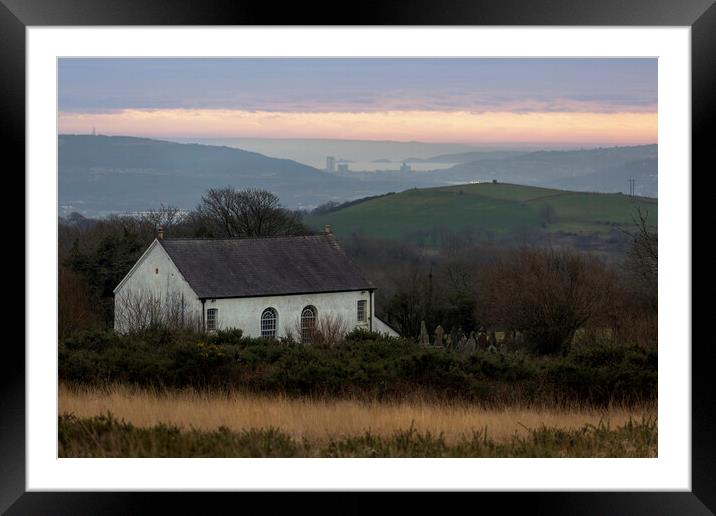 Gellionnen chapel and Swansea Bay Framed Mounted Print by Leighton Collins