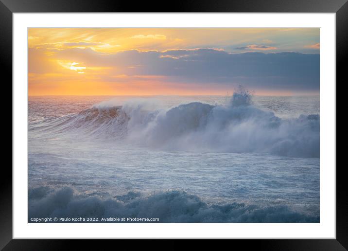 Ocean waves close up ar sunset Framed Mounted Print by Paulo Rocha