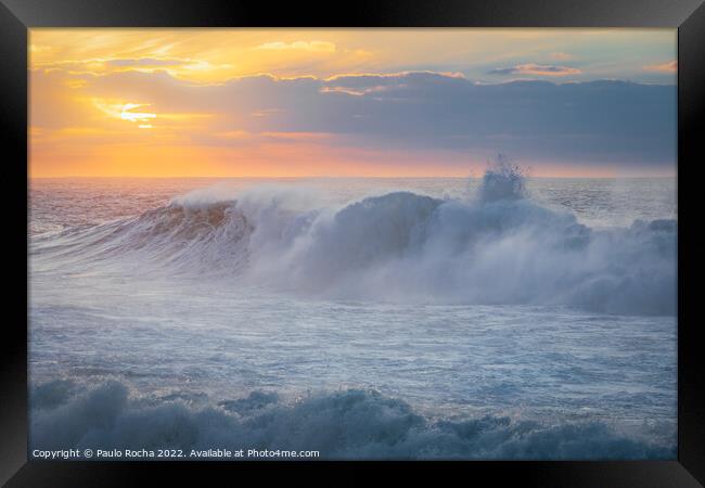 Ocean waves close up ar sunset Framed Print by Paulo Rocha