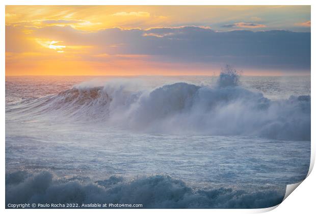 Ocean waves close up ar sunset Print by Paulo Rocha