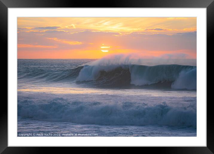 Ocean waves close up at sunset Framed Mounted Print by Paulo Rocha