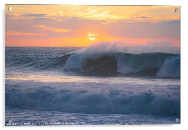 Ocean waves close up at sunset Acrylic by Paulo Rocha