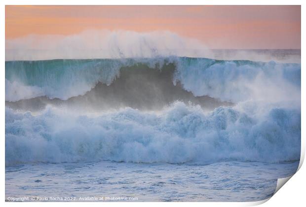 Ocean waves close up at sunset Print by Paulo Rocha