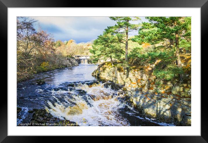 Waterfall at Low Force on the River Tees in Teesda Framed Mounted Print by Michael Shannon