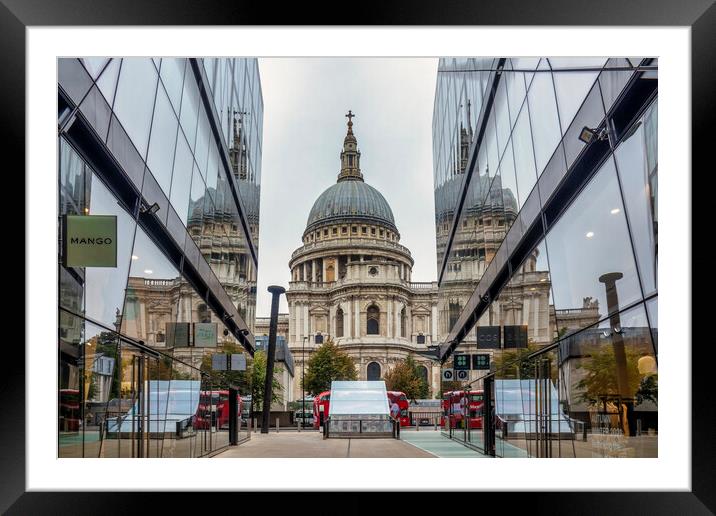 St Pauls Cathedral with reflection from glass wall Framed Mounted Print by Shafiq Khan