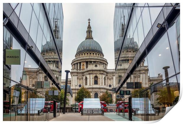 St Pauls Cathedral with reflection from glass wall Print by Shafiq Khan