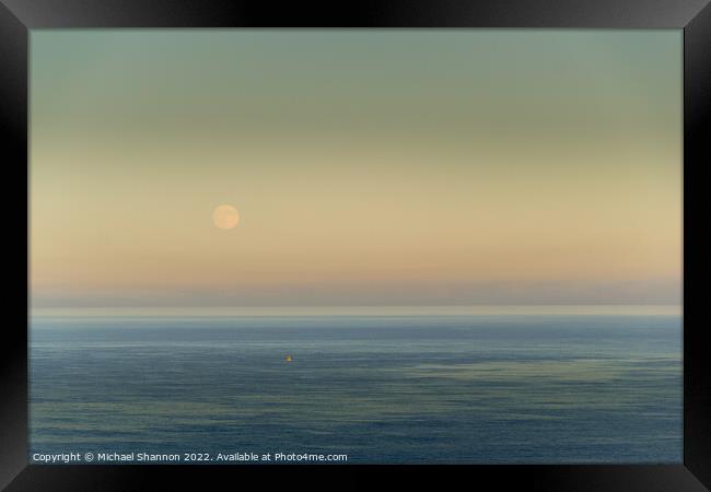 Full Moon Rising over the sea at Whitby Framed Print by Michael Shannon