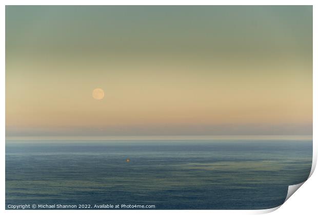 Full Moon Rising over the sea at Whitby Print by Michael Shannon