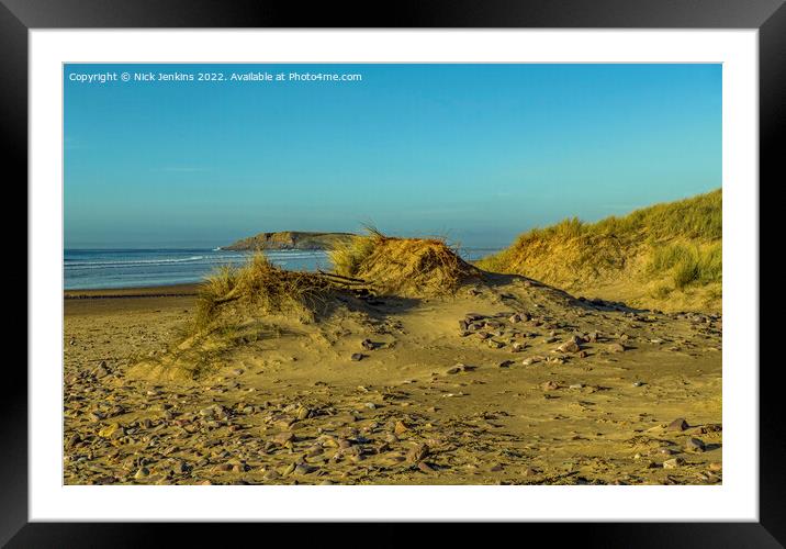 Burry Holms from Rhossili Beach Gower Framed Mounted Print by Nick Jenkins