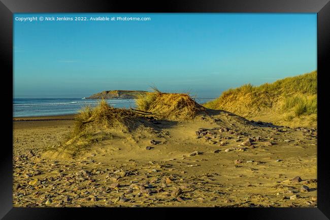 Burry Holms from Rhossili Beach Gower Framed Print by Nick Jenkins