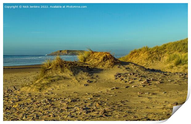 Burry Holms from Rhossili Beach Gower Print by Nick Jenkins