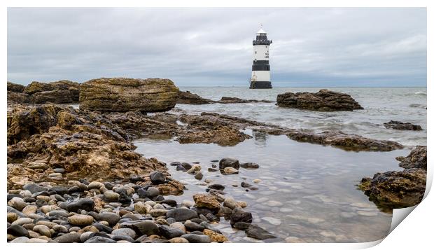 Pools of water by Penmon Lighthouse Print by Jason Wells