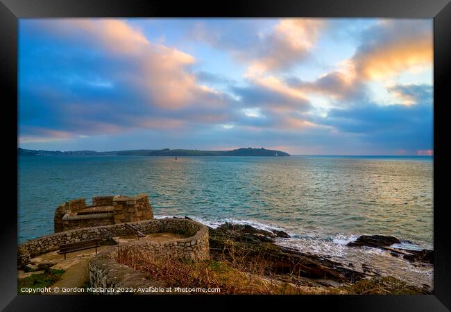 Winter sunrise over Falmouth Bay and Pendennis, Cornwall Framed Print by Gordon Maclaren