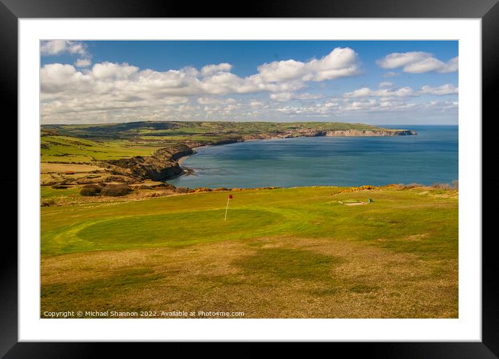 View of the Golf Course at Ravenscar, North Yorksh Framed Mounted Print by Michael Shannon