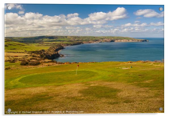 View of the Golf Course at Ravenscar, North Yorksh Acrylic by Michael Shannon