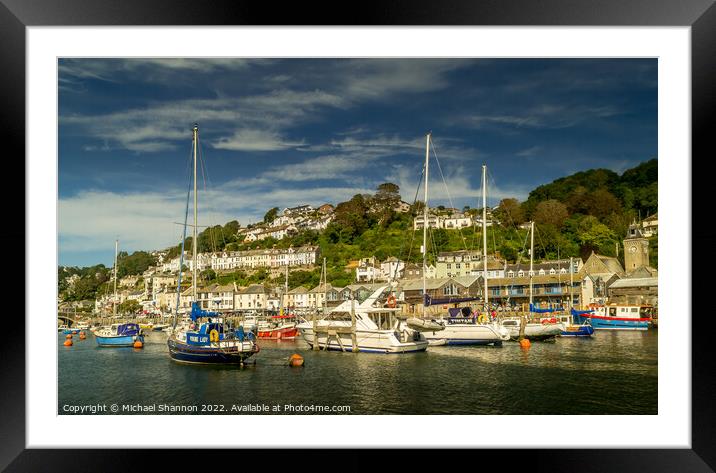 Yachts moored on the river in Looe, Cornwall Framed Mounted Print by Michael Shannon