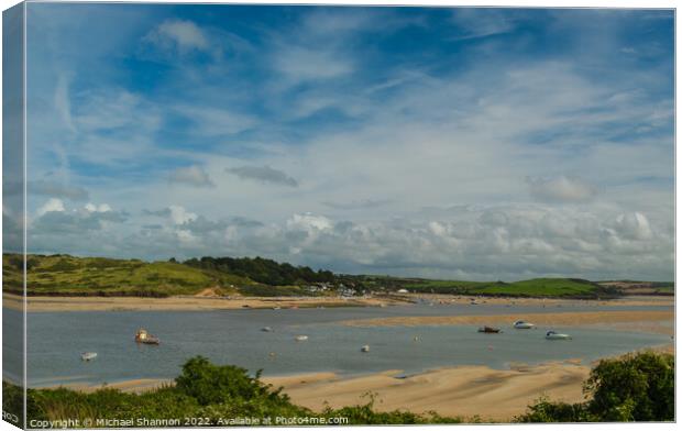 The River Camel estuary in Cornwall at low tide. Canvas Print by Michael Shannon