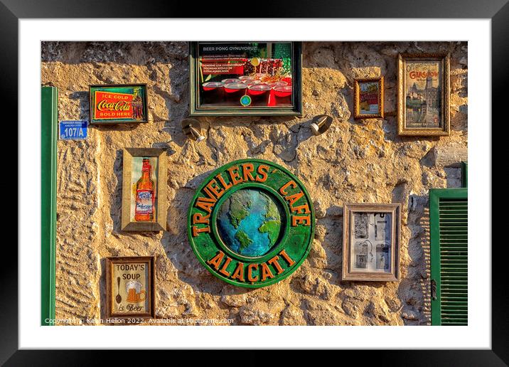 The Traveller's Cafe, Alacati, Framed Mounted Print by Kevin Hellon
