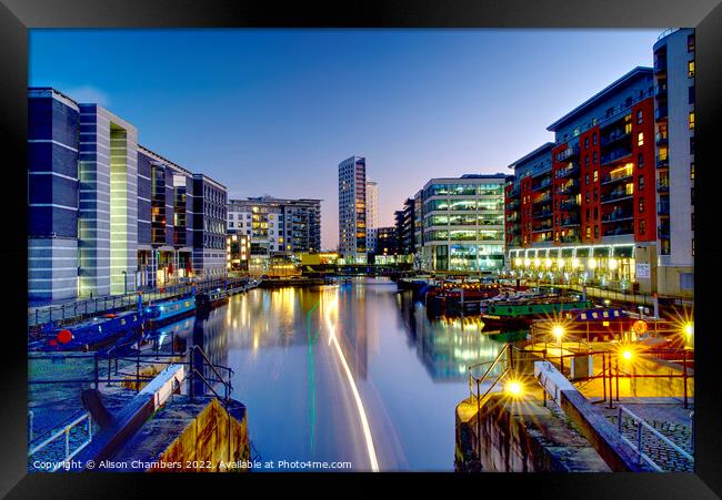 Leeds Dock At Night Framed Print by Alison Chambers