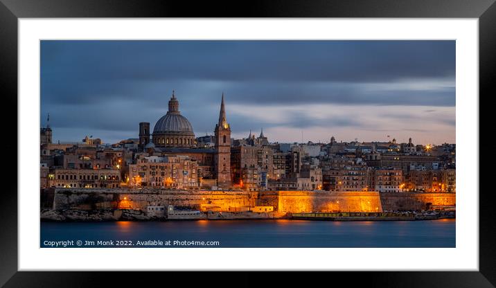 Valletta Twilight, Malta Framed Mounted Print by Jim Monk