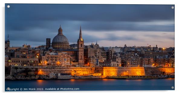 Valletta Twilight, Malta Acrylic by Jim Monk