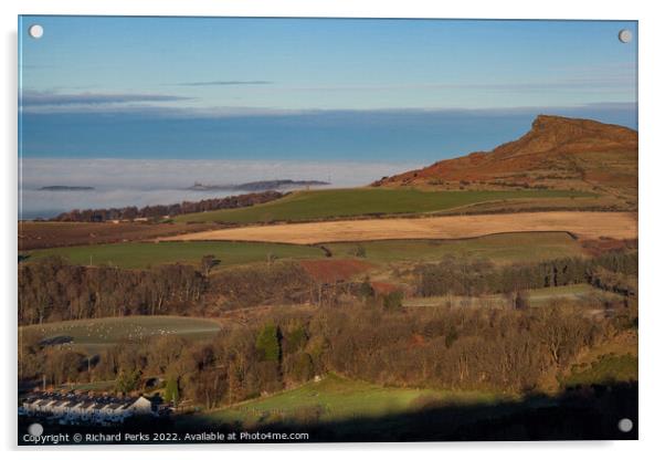 Misty Morning at Roseberry Topping Acrylic by Richard Perks