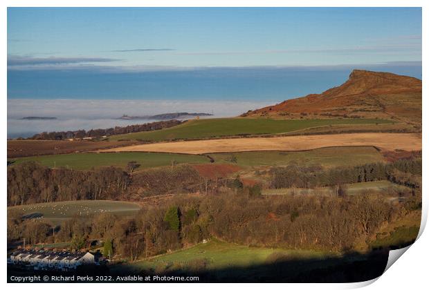 Misty Morning at Roseberry Topping Print by Richard Perks