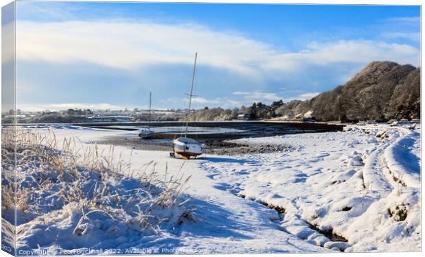 Snow in Red Wharf Bay Anglesey Canvas Print by Pearl Bucknall