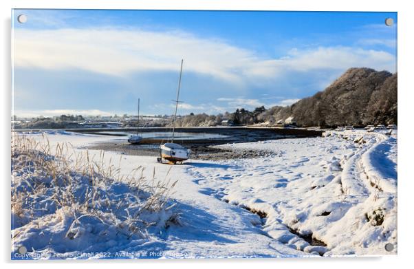 Snow in Red Wharf Bay Anglesey Acrylic by Pearl Bucknall