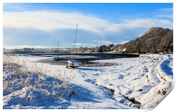 Snow in Red Wharf Bay Anglesey Print by Pearl Bucknall