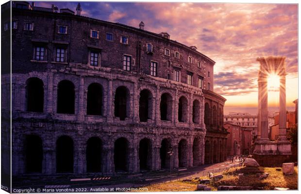 Sunset over Rome Colosseum in Rome Canvas Print by Maria Vonotna