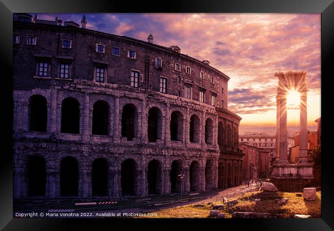 Sunset over Rome Colosseum in Rome Framed Print by Maria Vonotna