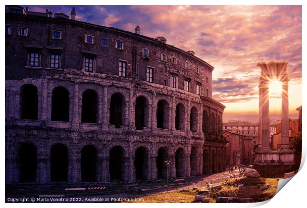 Sunset over Rome Colosseum in Rome Print by Maria Vonotna
