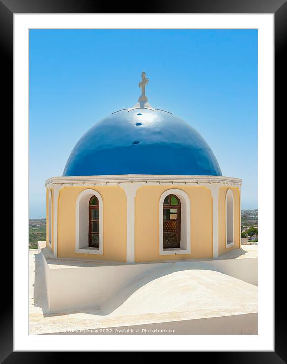 Santorini Blue Domed Church Framed Mounted Print by Antony McAulay
