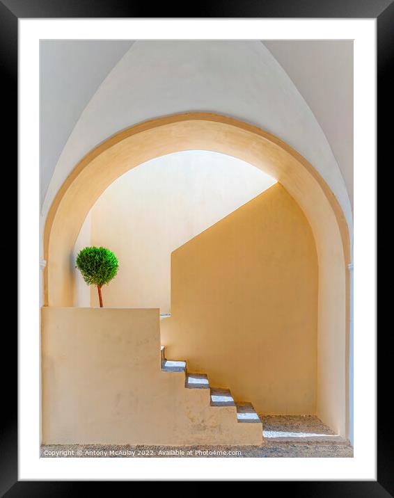 Santorini Sunlit Arched Stairwell Framed Mounted Print by Antony McAulay