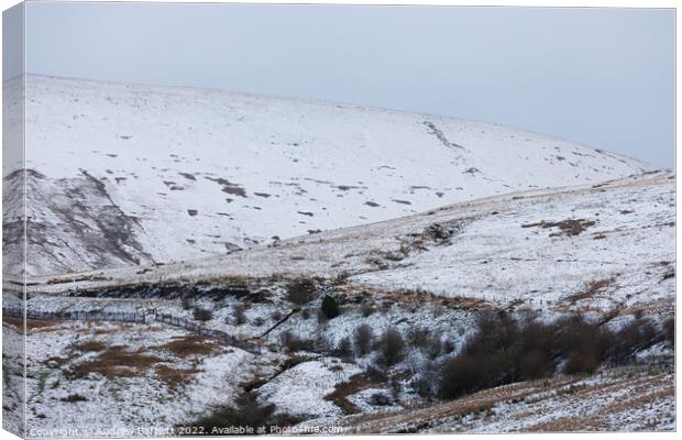 Snow at Storey Arms, Brecon Beacons, South Wales, UK.   Canvas Print by Andrew Bartlett