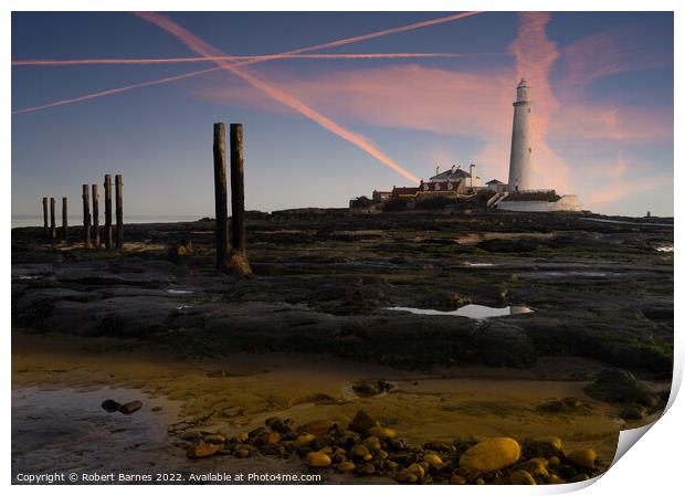 Sunrise at St Mary's Lighthouse Print by Lrd Robert Barnes