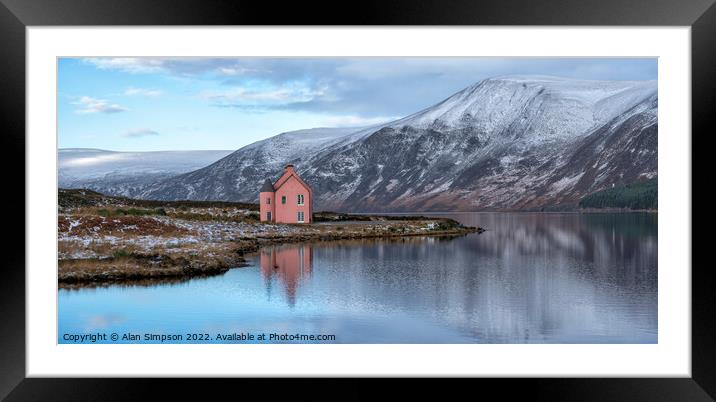 Loch Glass Pink House Panorama Framed Mounted Print by Alan Simpson