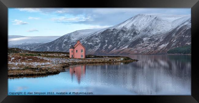 Loch Glass Pink House Panorama Framed Print by Alan Simpson