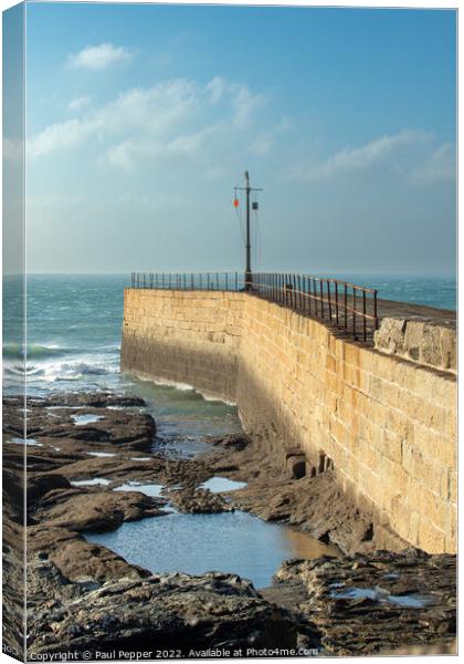 Porthleven Pier  Canvas Print by Paul Pepper