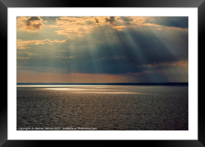 Cloudscape with sun rays over sea. Framed Mounted Print by Plamen Petrov