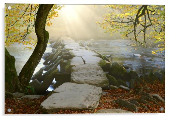 Tarr Steps Sunbeams Acrylic by David Neighbour